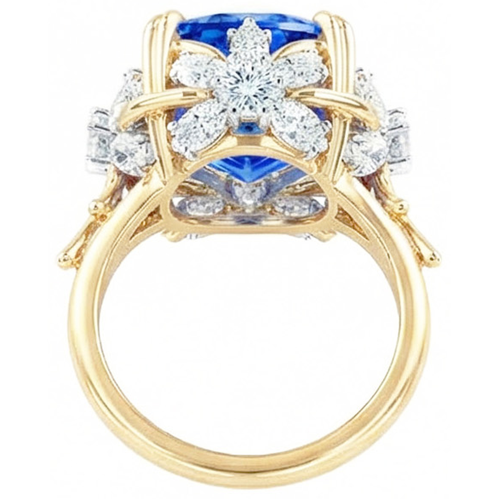 echter cushion diamant 14Karat ring Profilansicht