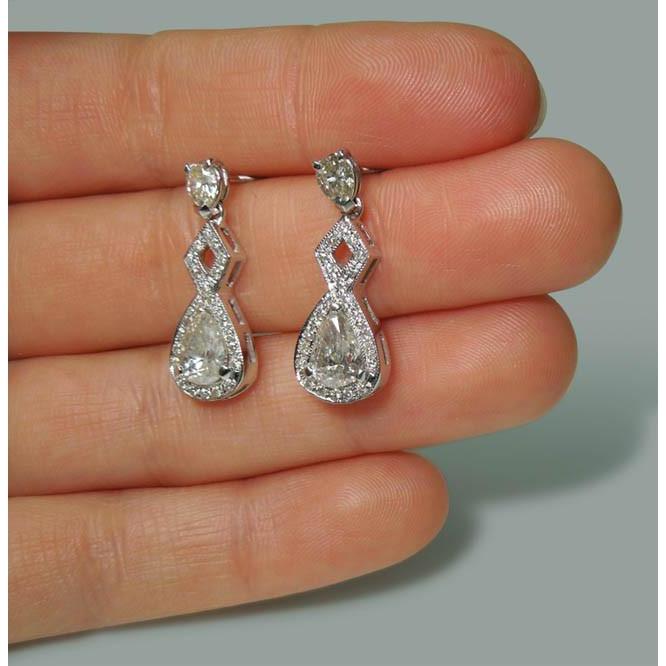 Funkelnde 3,50 Karat Birnen Echt Diamant Ohrhänger Paar Ohrringe WG 14K