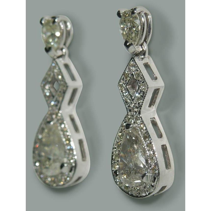 Funkelnde 3,50 Karat Birnen Echt Diamant Ohrhänger Paar Ohrringe WG 14K