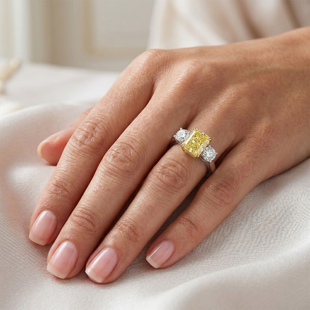 Gelber Kanarienvogel-Diamant VVS Dreisteinring 2 Karat in