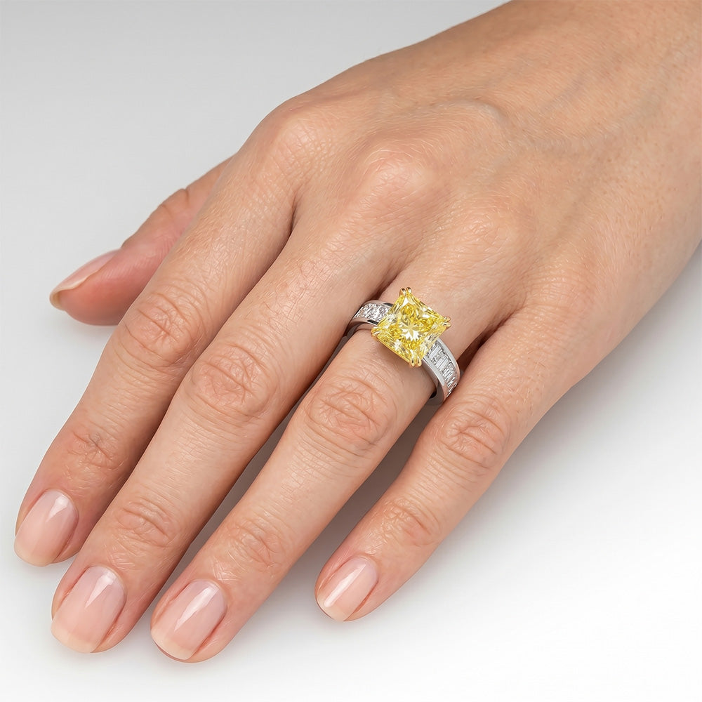 Gelber Kanarienvogel-Diamant VVS Halo-Fassung Ring 3,75 Karat in
