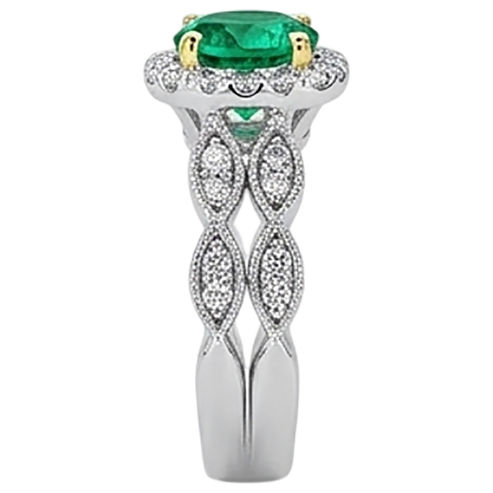 Kolumbianischer Smaragd Farbstein-Ring 2,50-Karat Zweifarbiges 14K Gold – Draufsicht