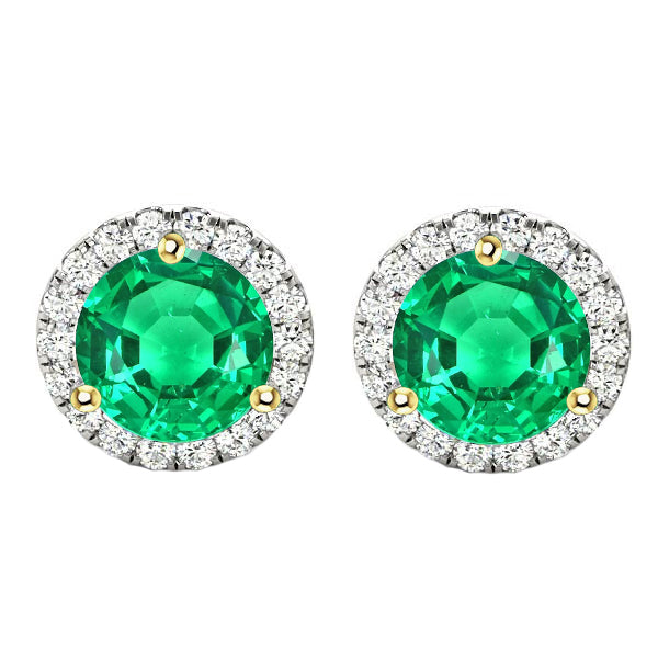 Gemstone Earring 14 Karat Zweifarbig Gold mit Edler Smaragd – Hauptansicht