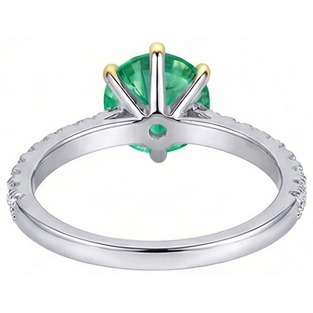 Smaragd Brillantschliff Farbstein-Ring in 14 Karat Zweifarbig Gold – Draufsicht