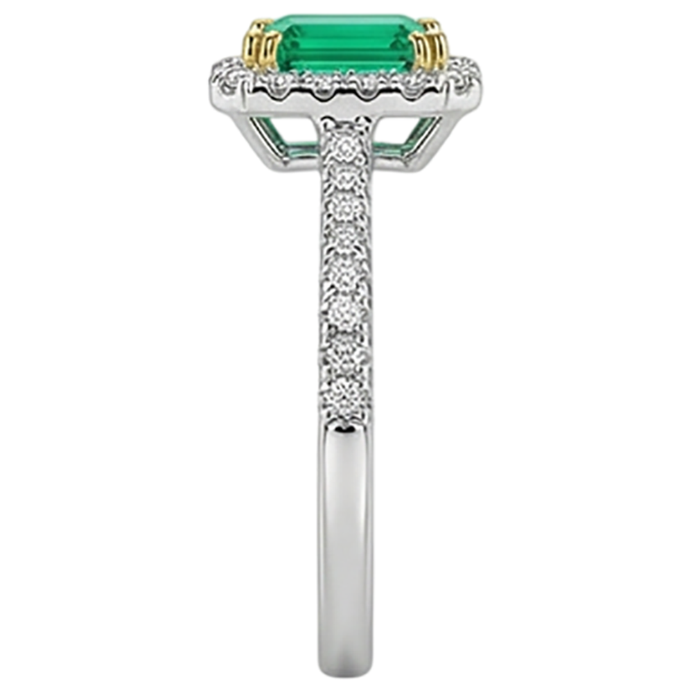 Authentischer Edler Smaragd Schmuckstein-Ring 1,50 Karat Zweifarbiges 14K Gold – Detailansicht