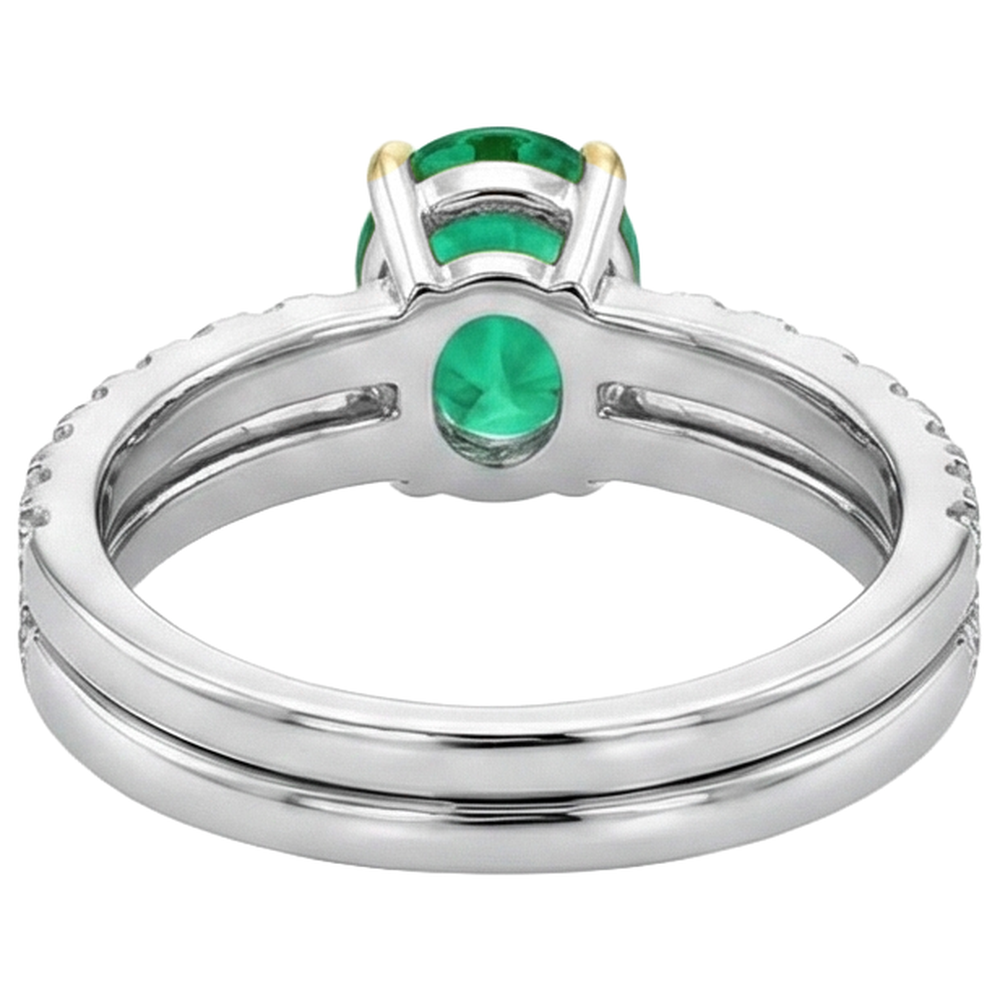 Authentischer Kolumbianischer Smaragd Schmuckstein-Ring 2,50 Karat Bicolor 14K Gold – Rückansicht