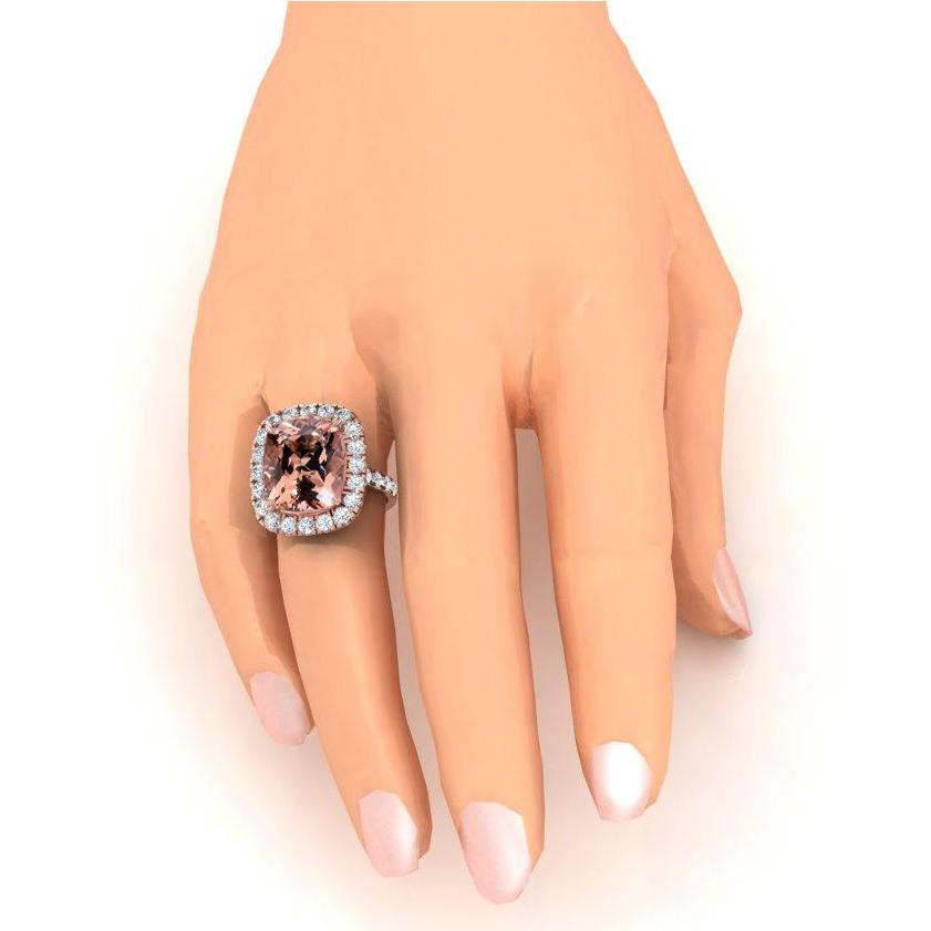 Großer Kissen Morganit 12,50 Karat Mit Diamanten Ring Rosé Gold 14K