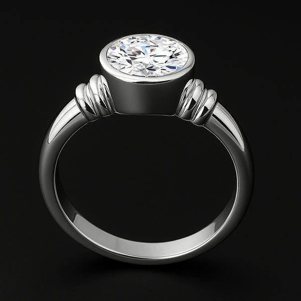Großer 3.01 Karat Echt Diamant Solitär Ring Lünettenfassung Weißgold 14K