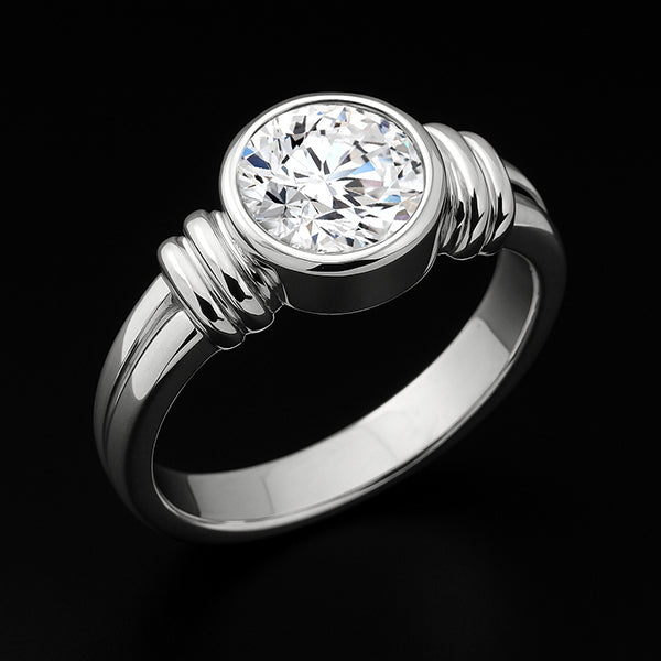 Großer 3.01 Karat Echt Diamant Solitär Ring Lünettenfassung Weißgold 14K