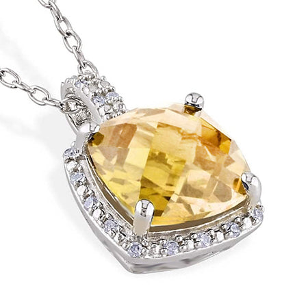 Großes Kissen Citrin mit Diamanten 26,75 ct Anhänger Weißgold 14K