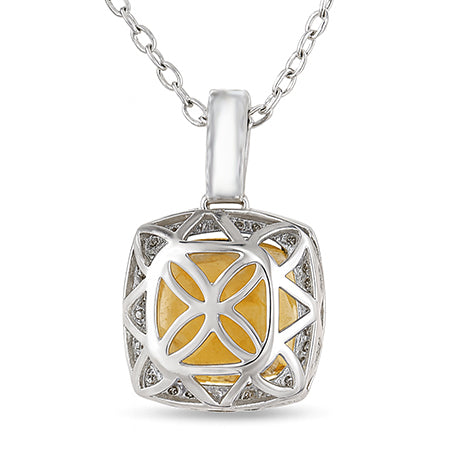 Großes Kissen Citrin mit Diamanten 26,75 ct Anhänger Weißgold 14K