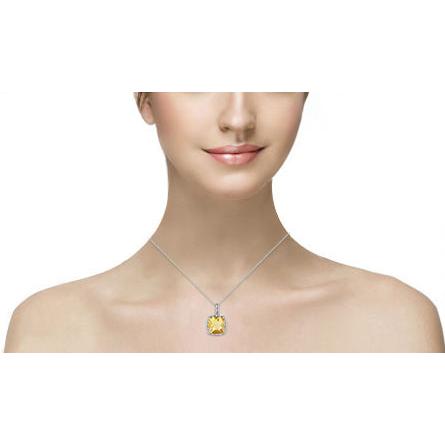 Großes Kissen Citrin mit Diamanten 26,75 ct Anhänger Weißgold 14K