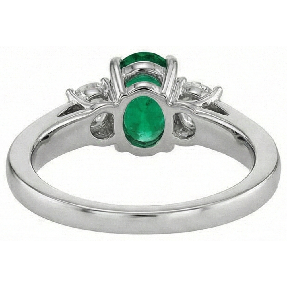Grün Smaragd mit Diamant-Verlobungsring 3-Stein-Krappen-Set 2,50 ct. WG 14K