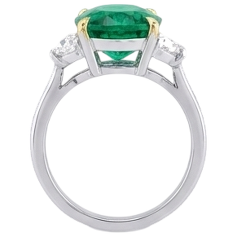 Kolumbianischer Smaragd Oval-Schliff Farbstein-Ring in Zweifarbiges 14K Gold – Draufsicht