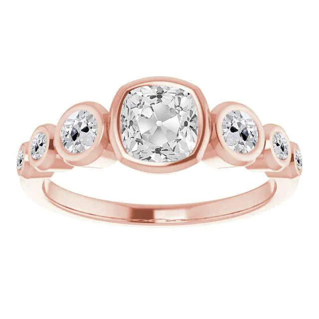Half Eternity Band Kissen Altschliff-Natürliche Diamant-Blasenring 5,50 Karat