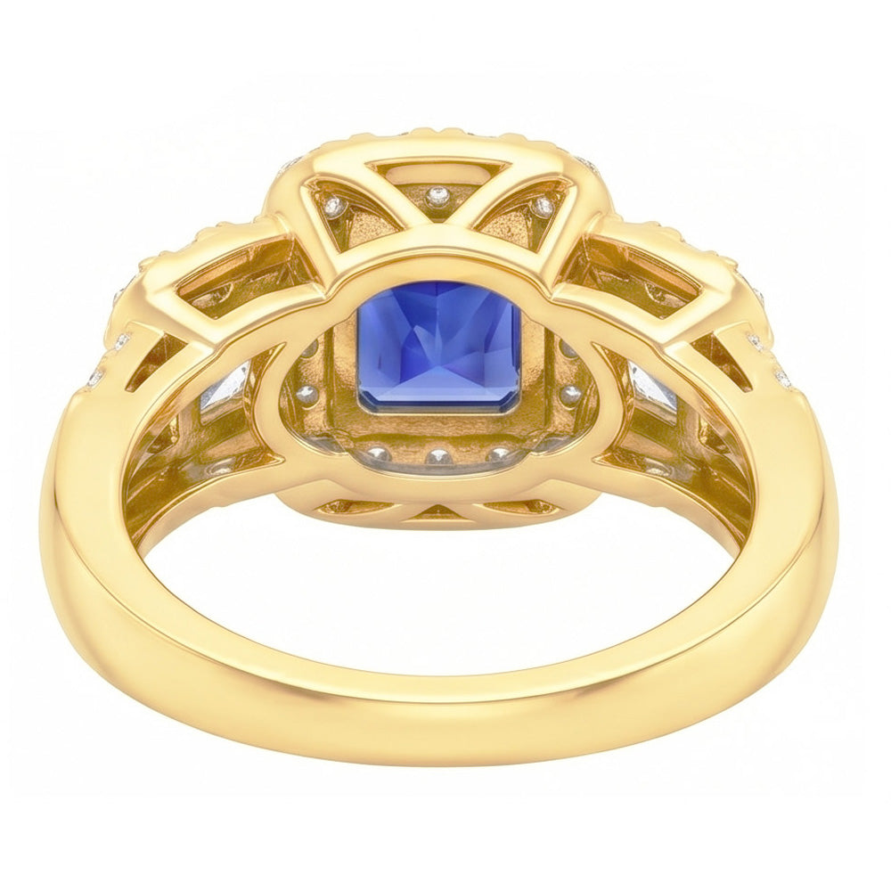 Halo Edelstein Ring Strahlender Saphir 5 Karat 14K Gold Natürlicher Diamant ( nicht im Labor gezüchtet )en