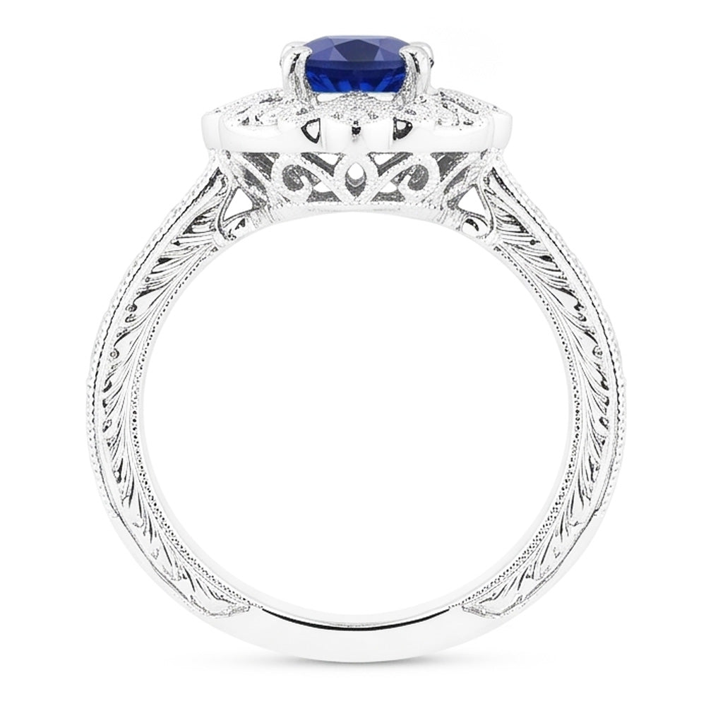 Halo Natürlicher Diamant ( nicht im Labor gezüchtet )ring Vintage-Stil Saphir 3 Karat Filigraner Blumenstil