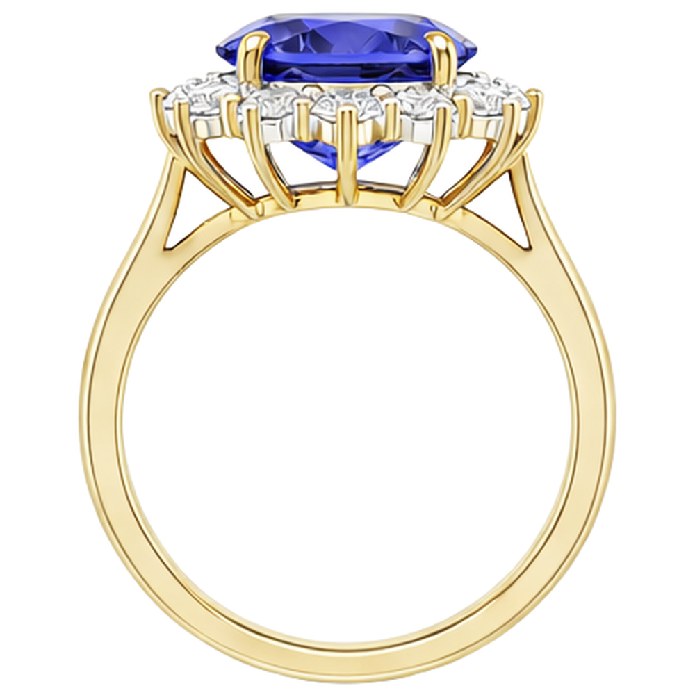 Halo Oval Tansanit AAA Diamanten 8,50 Karat Ring Zweifarbiges Gold
