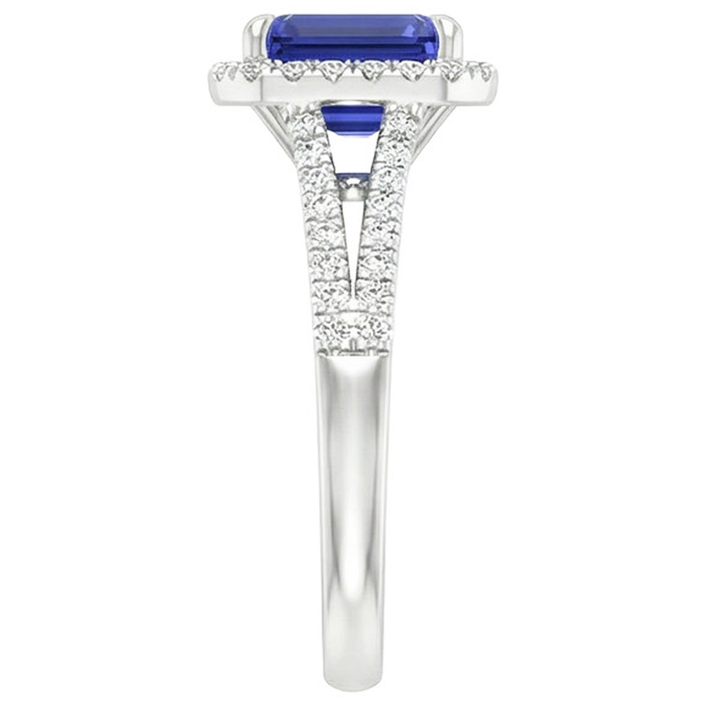 Halo Ring Split Shank Smaragd Ceylon Saphir & Diamanten 4 Karat