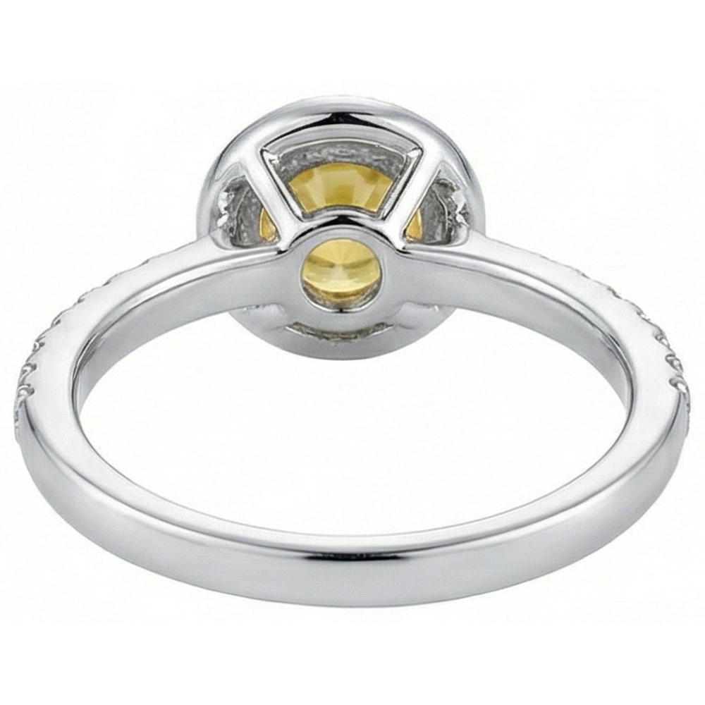 Halo-Ring aus Weißgold mit rundem gelben Saphir und Diamanten 4.50 Karat