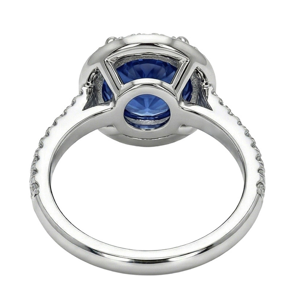 Halo Runden Ceylon Saphir Diamant Ring Weiß Gold 14K