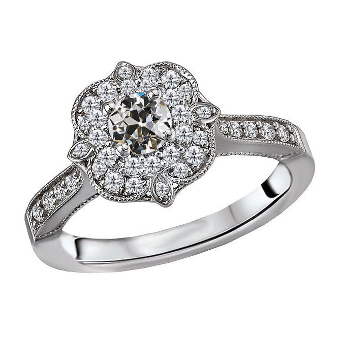 Stilvoller Edler Diamant Halo-Ring 1 Karat – Hauptansicht