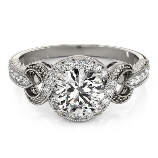 Halo Natürliche Diamant-Verlobungsring Twisted Shank 1,35 Karat Weißgold 14K