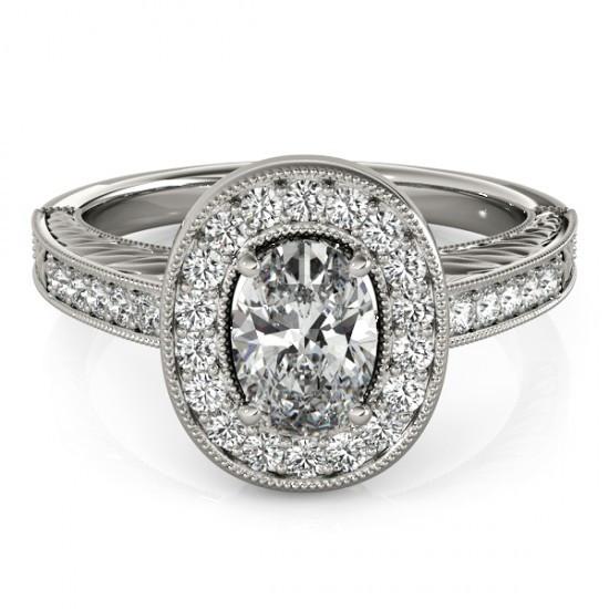 Halo Natürliche DiamantVintage-Stil Verlobungsring 1,25 Karat Massiv WG 14K