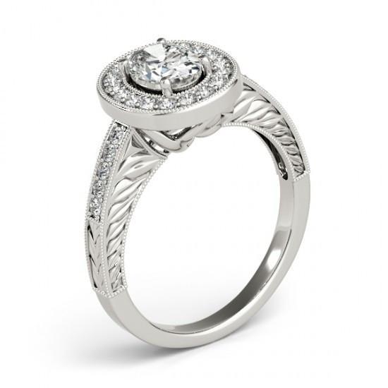Halo Natürliche DiamantVintage-Stil Verlobungsring 1,25 Karat Massiv WG 14K