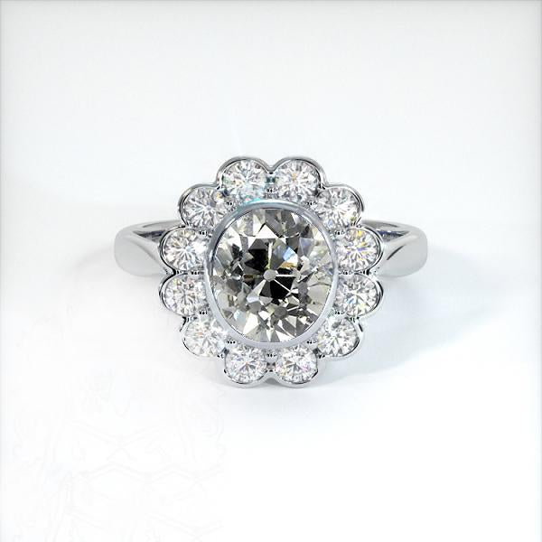 Halo Old Cut Kissen Natürliche Diamantring Lünette Set 3,50 Karat Blumenstil