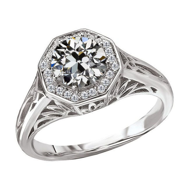 Brillant Old Mine Cut Halo-Ring in 14K Weißgold – Hauptansicht