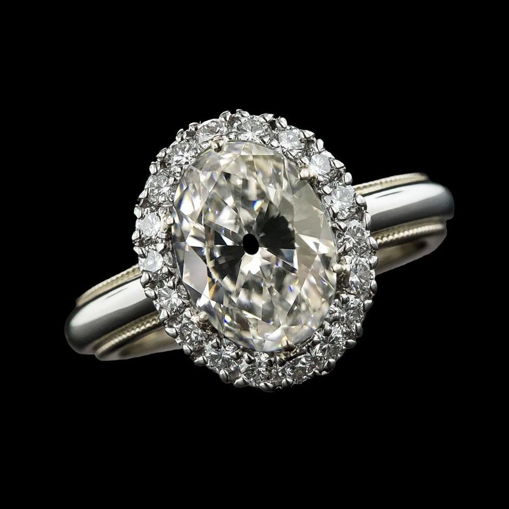 Halo Oval Alter Bergmann & Runder Natürliche Diamantring 7,25 Karat Vintage-Stil