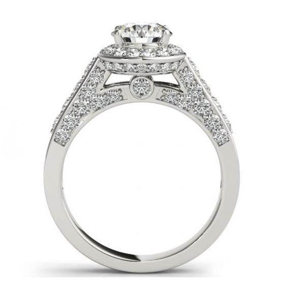 Halo Runden Echt DiamantVerlobungsring Schmuck 1,75 Karat Weißgold 14K