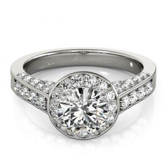 Halo Runden Echt DiamantVerlobungsring Schmuck 1,75 Karat Weißgold 14K