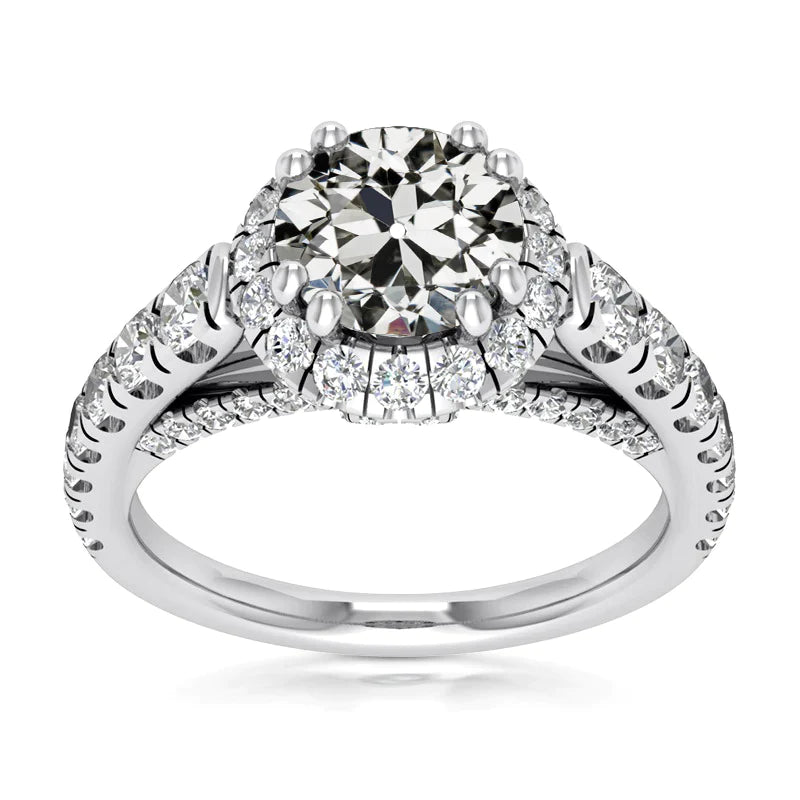 Halo Alter Bergmann Echt Diamantring Fischschwanz-Zinken-Set Schmuck 5.50 Karat