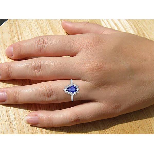 Halo Ring Star Style Birne Ceylon Saphir & Diamanten 3,50 Karat