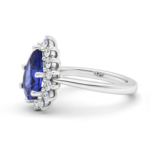 Halo Ring Star Style Birne Ceylon Saphir & Diamanten 3,50 Karat