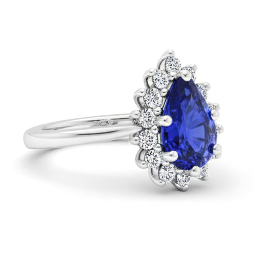 Halo Ring Star Style Birne Ceylon Saphir & Diamanten 3,50 Karat