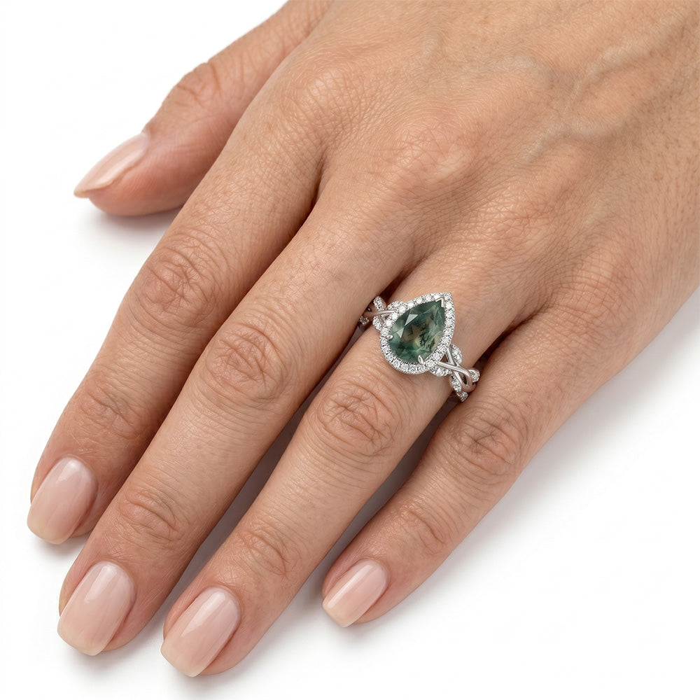 Handgefertigter VVS Moss Agate Schmuckstein-Ring – 3 Karat 14