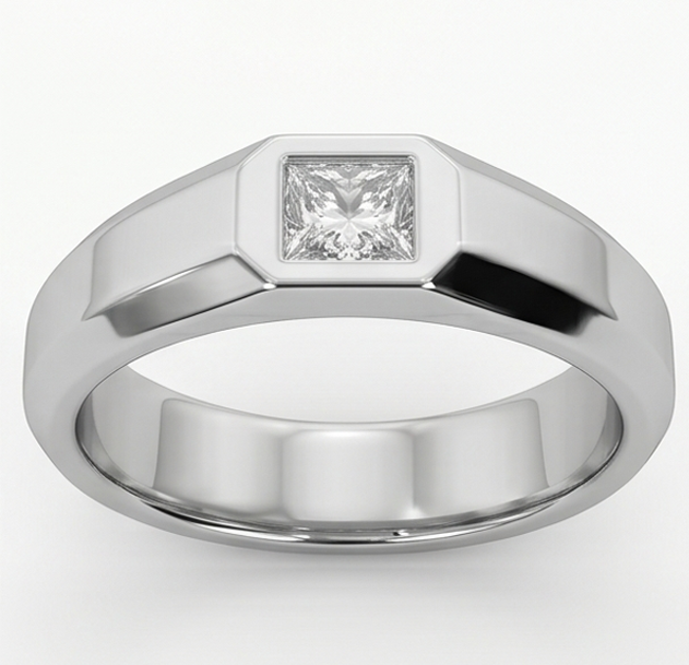 Herren Ring Prinzessin Schliff Diamant Weiß Gold