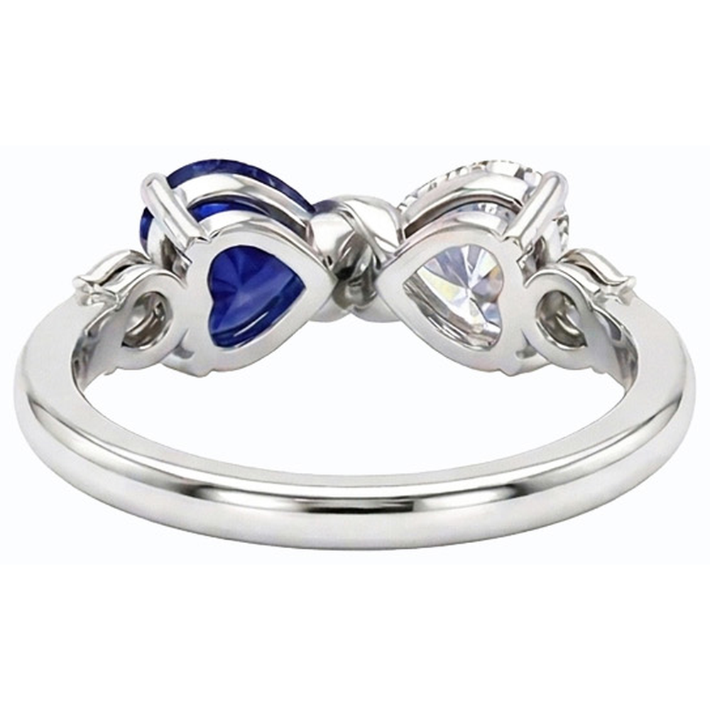 Herz Natürlicher Diamant ( nicht im Labor gezüchtet ) & Blauer Saphir Edelstein Ring 3 Karat Gold Twisted Shank