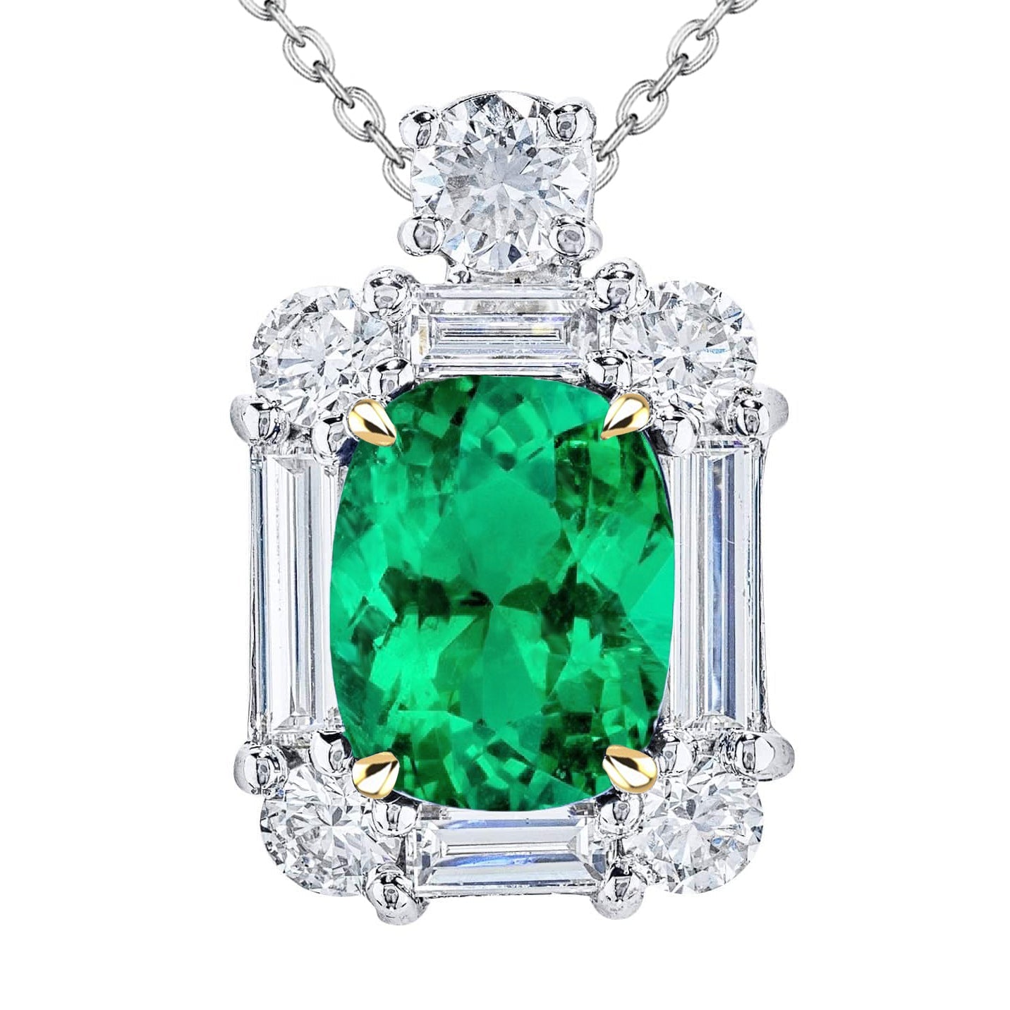 Smaragd Cushion Edelstein-Anhänger in Zweifarbiges 14K Gold – Hauptansicht