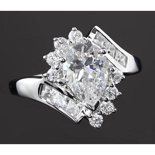 Ineinandergreifender Echt Diamant Verlobungsring 2,50 Karat Birnendiamant Weißgold 14K