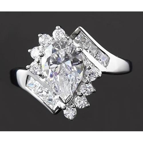 Ineinandergreifender Echt Diamant Verlobungsring 2,50 Karat Birnendiamant Weißgold 14K
