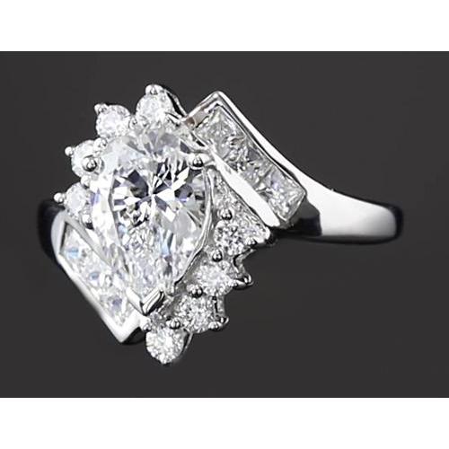 Ineinandergreifender Echt Diamant Verlobungsring 2,50 Karat Birnendiamant Weißgold 14K