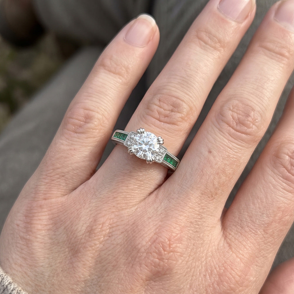 Jubiläumsring Altschliff Echt Diamant & Smaragd 1,75 Karat