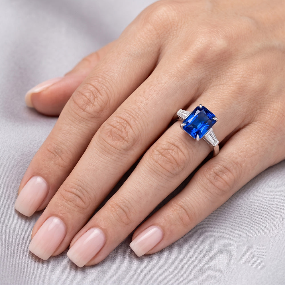 Jubiläumsring Baguette Natürlicher Diamant ( nicht im Labor gezüchtet )en Strahlender Saphir 3 Stein 3 Karat