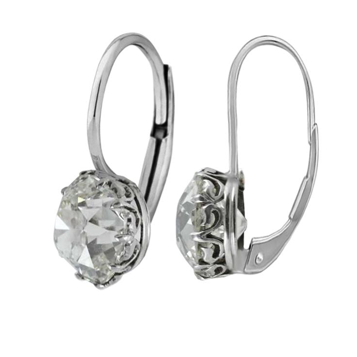 Kissen Old Mine Cut 3 Karat Natürliche Diamanten Ohrstecker Weißgold 14K