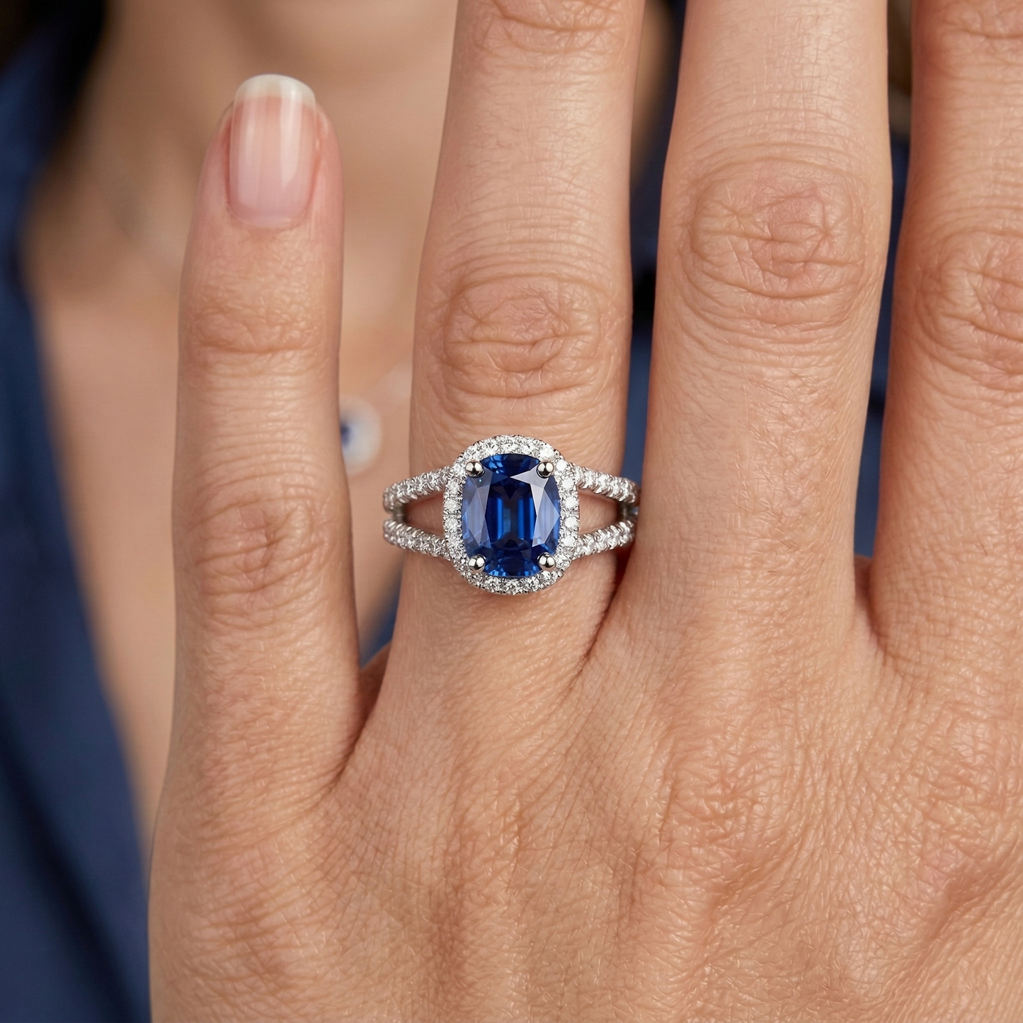 echter round saphir 4.75Karat ring mit Diamantbesatz