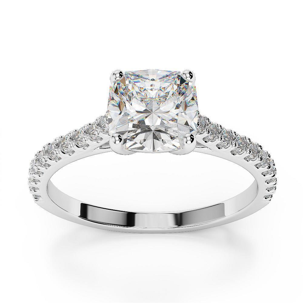 Kissen & Runder Echt Diamantring 2,90 Karat Neu 14K Weißgold